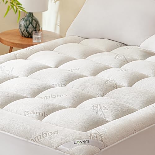 Love's Cabin King Mattress Topper White - Thick Pillow Top Cooling Bamboo Feel