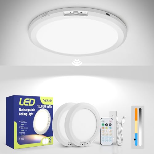 Aggforbl 10000mAh Rechargeable Wireless Shower Light 2 Pack, Waterproof, Magnetic Mount, Remote Control, 3 Color Modes