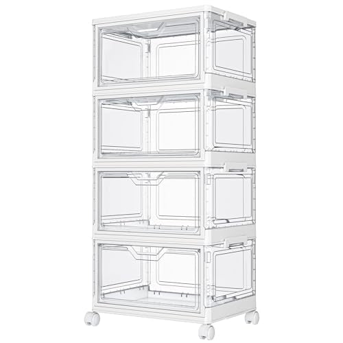 Kmiectse White 23QT 4-Pack Stackable Plastic Storage Bins with Lids