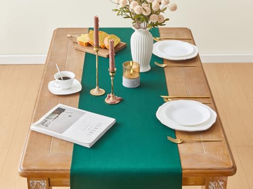 YATOJUZI Christmas Green Table Runner 16x95 Inches Waterproof Polyester