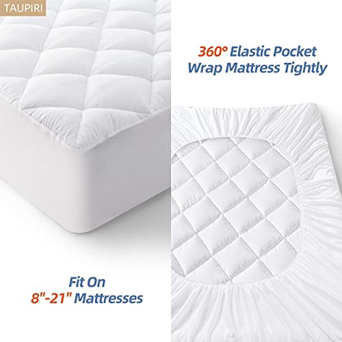 Taupiri King Quilted Mattress Pad Cover with Deep Pocket - White, 8-21 Inch