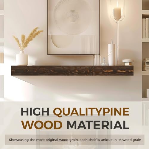 48-Inch Pine Wood Fireplace Mantel Shelf 3'' Thick Brown Floating Shelf - 48x3x8 Hollow