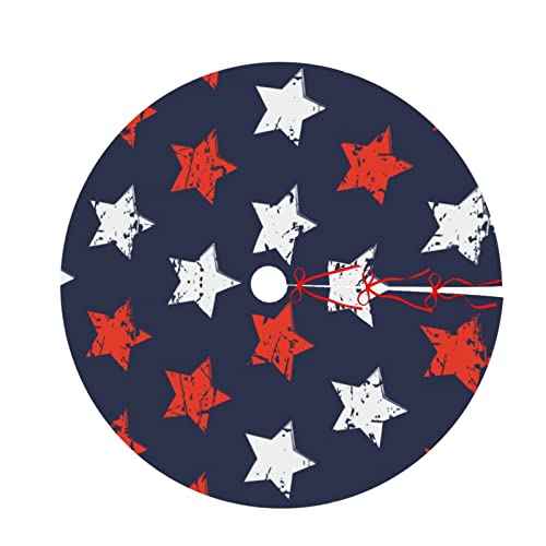 Christmas Tree Skirt, American Flag Day Memorial Day Patriotic Freedom Stars Xmas Large Tree Mat, New Year Festive Holiday Party Decorations 30" inches