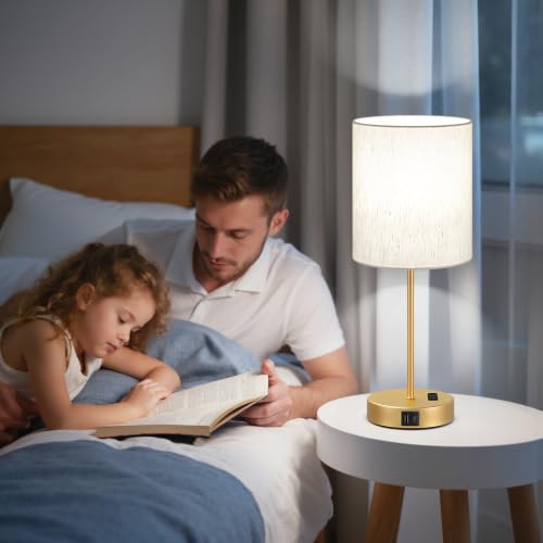 Fenmzee 17.6" Gold Touch Table Lamps with Dimmable Brightness & USB-C + A Outlets - Set of 2