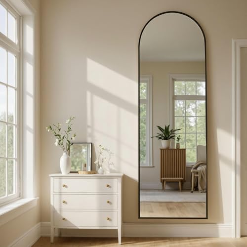 Full Length Arched Floor Mirror 64 x 21 Inches Black Standing Wall Mount
