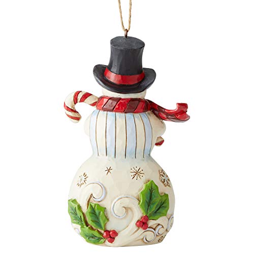 Enesco Jim Shore Heartwood Creek Snowman Ornament 4.75 Inch Candy Cane