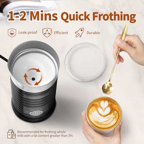 Rafow 300ML 4-in-1 Electric Milk Frother Steamer for Hot & Cold Coffee Drinks