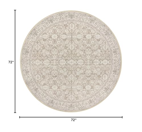 6Ft Round Washable Circular Area Rug with Non-Slip TPE Backing - Cream/Beige/Yellow/White/Grey