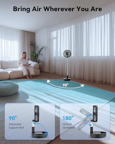 Primelove Black Portable Oscillating Travel Fan with 10400mAh Battery & Remote