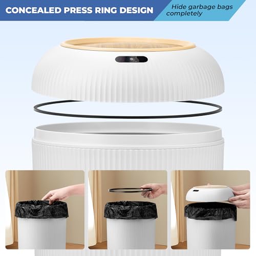 Pukomc Smart Sensor Wastebasket - 1 Pack White Hands-Free Bathroom Trash Can