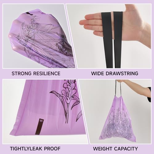 Multicolor Floral Scented Garbage Bags 4 Gallon Drawstring Pack of 4 - Lavender, Jasmine, Rose, Lily of the Valley