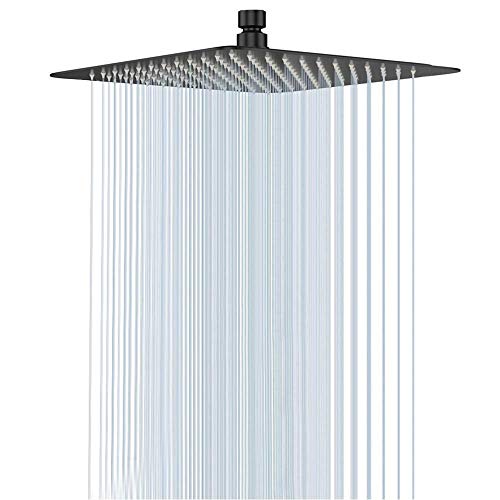 NearMoon 12 Inch Square Rain Shower Head - Matte Black, High Flow Stainless Steel Ceiling/Wall Mount