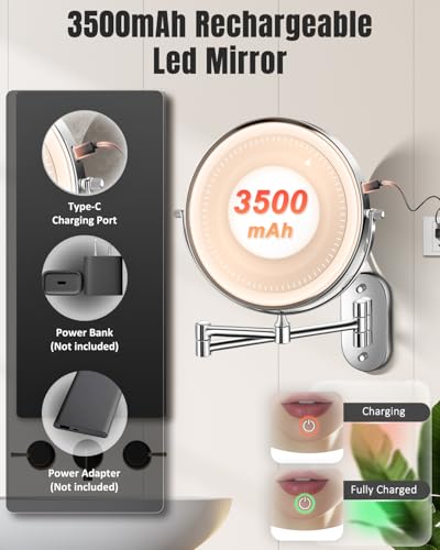 Chrome 8-Inch Wall Mounted Lighted Magnifying Makeup Mirror - 30X/1X Double-Sided with Adjustable Brightness