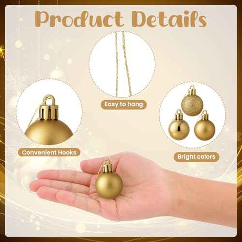 24 Pack Mini Shatterproof Christmas Balls - Small Hanging Ornaments for Trees Christmas Party Decorations, 1.2 Inch (Gold)