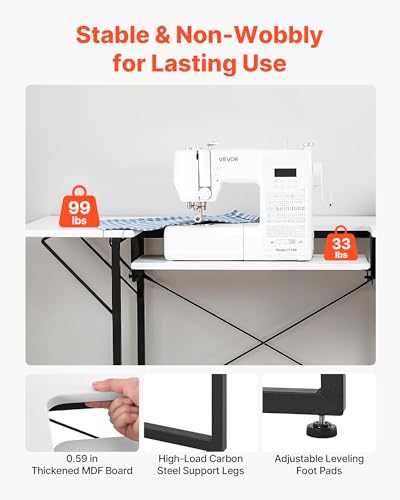 VEVOR Multipurpose Sewing Table 41.14 x 23.62 inches with Storage & Foldable Side Shelf