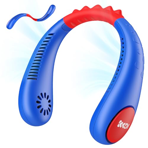 Kids Neck Fan Blue & Red Portable Bladeless Neck Cooler 4 Speeds Rechargeable