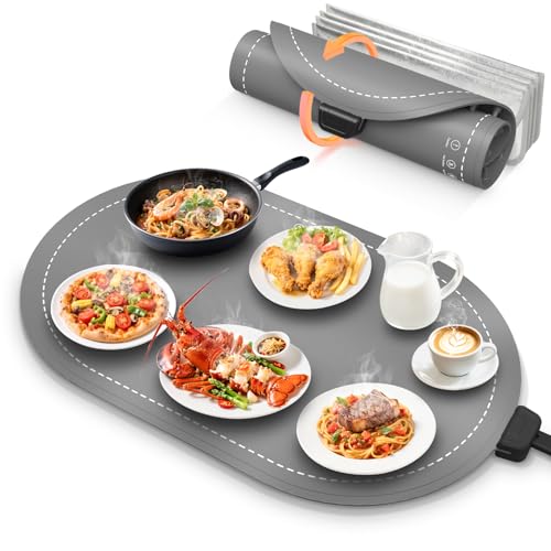 HOSSEE Gray Food Warming Mat 24x15-Inch Silicone Countertop Warmer for Buffets & Gifts