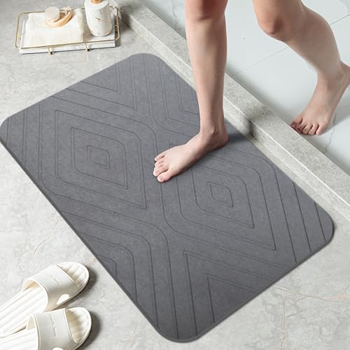 HUMIGA 2 Pack Grey Diatomaceous Earth Bath & Shower Mats Non-Slip Quick Dry Bathroom Floor Mat