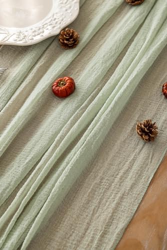 6Pcs Sage Green Cheesecloth Table Runner 120 Inches for Party Home