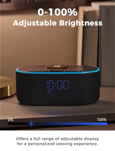 Odokee Qi Certified Wireless Charging Alarm Clock with Bluetooth Radio - Black with Blue Digits