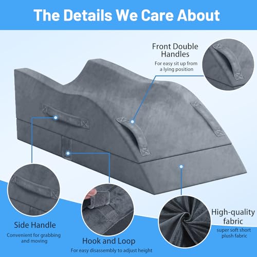 TranquilRelax Grey Leg Elevation Pillow for Post-Surgery, Single Leg, Adjustable Height