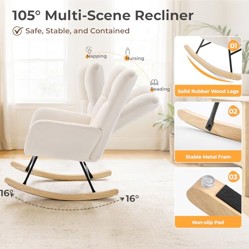 DUMOS Beige Nursery Rocking Chair with High Backrest & Padded Seat - Small Space Glider for Living Room & Bedroom, 1 Pack