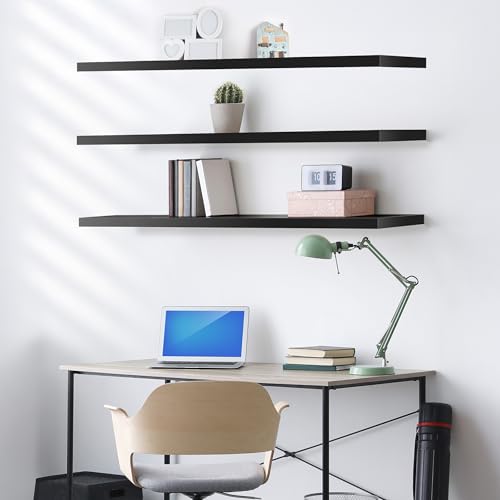 Sorbus Black Floating Wall Shelves 55 Inch, 3 Pack - Modern Home Storage