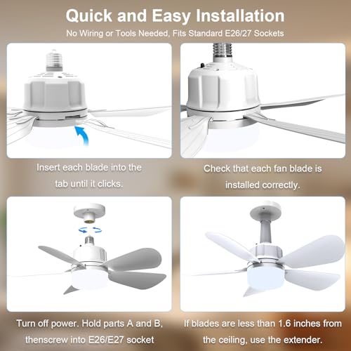 New White 2Pack Ceiling Fan Light Kit with Remote, Dimmable 3 Color Modes 3000K-6500K