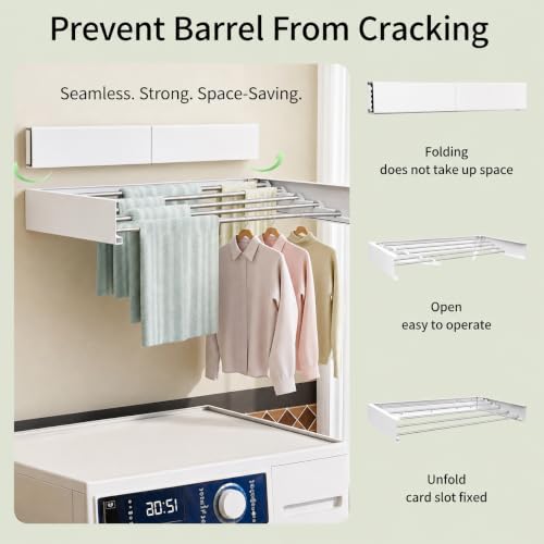 80CM Wall Mounted Clothes Drying Rack Foldable 60 lb Laundry Room Storage