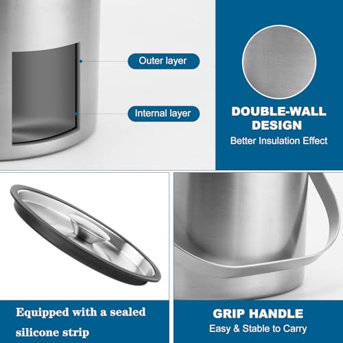 Berverra 5L Stainless Steel Insulated Ice Bucket with Lid, Scoop & Tongs for Parties & Outdoor Use