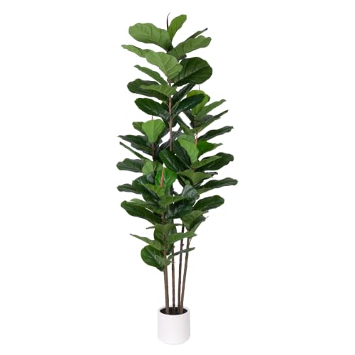 YEPDIN Faux Fiddle Leaf Fig Tree 6 FT - Artificial Indoor Outdoor Plant with 69 Large Leaves