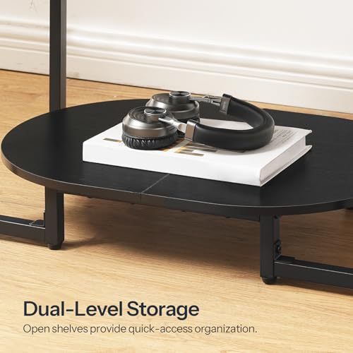 Oval Rustic Brown and Black Coffee Table with 2-Tier Storage - Wooden Center Table