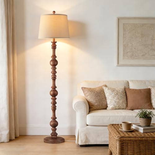 Vintage 61-Inch Wooden Grain Floor Lamp for Living Room - Farmhouse Style, Soft Lighting, Sturdy Base
