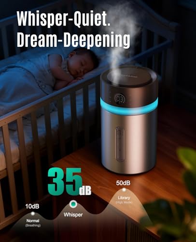 Stainless Steel Humidifier with Large 3.8L Capacity, Dishwasher Safe & Quiet Operation