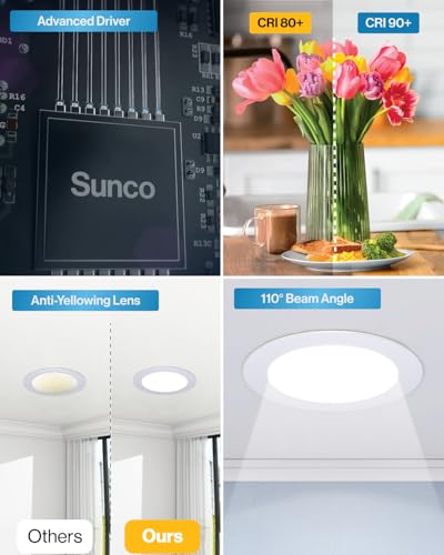 Sunco 24 Pack 6 Inch Ultra-Slim Canless LED Recessed Lights 14W Dimmable (4K) - Safe IC Rated, Easy Install