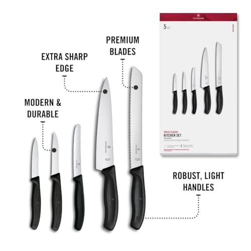 Victorinox Swiss Classic Kitchen Set 5-Piece Black Utility & Bread Knives