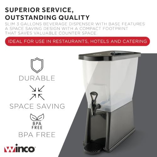 3 Gallon Slim Plastic Beverage Dispenser with Drip-Free Faucet