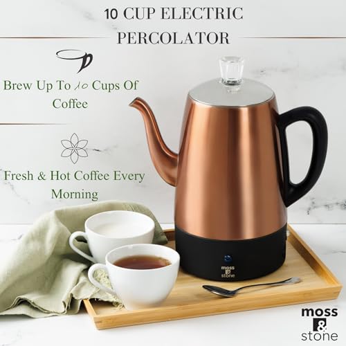 Moss & Stone Copper 10-Cup Electric Coffee Percolator Stainless Steel
