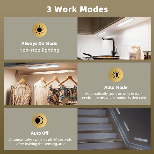 8 Inch Dimmable Wireless Motion Sensor Under Cabinet Light - White, 5 Pack