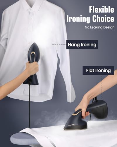 BEAUTURAL Navy Handheld Steamer & Iron 1200W 2-in-1 Clothes Steamer