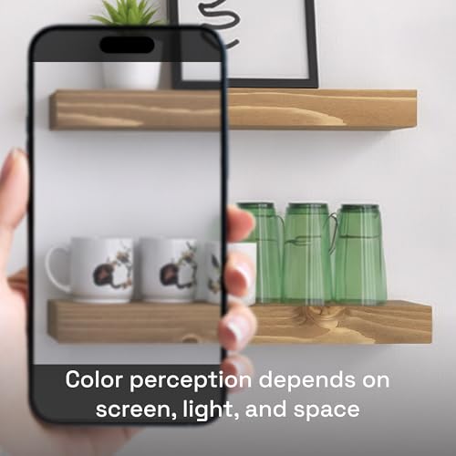 Gold Oak Floating Wall Shelves - 16 Inch Wooden Bathroom & Kitchen Shelves Set - BAOBAB WORKSHOP Variation
