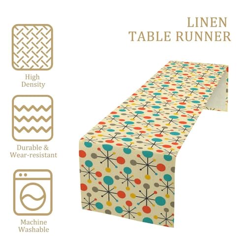 Focusbrite Mid Century Table Runner 13x60 Inch - Modern Atomic Geometric Pattern