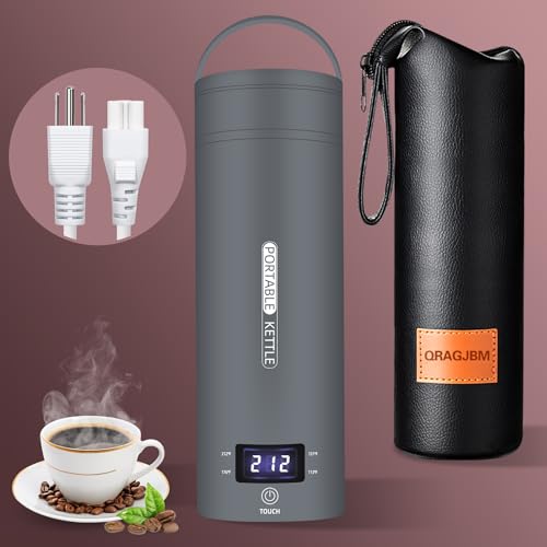QRAGJBM Grey Portable Electric Travel Kettle 450ml, 4 Temp Settings, Fast Boil