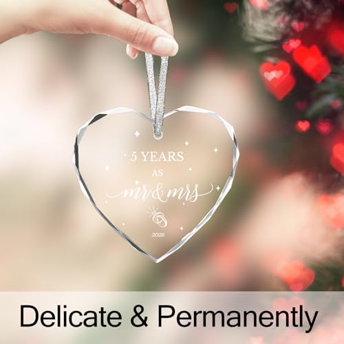 5 Year Anniversary Wooden Gift Ornament 2026 - 3" Glass Hanging Keepsake