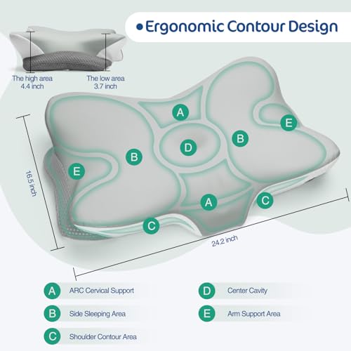 Grey Butterfly Cervical Memory Foam Pillow for Neck and Shoulder Pain