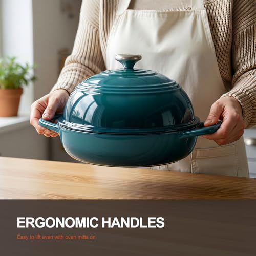 Overmont 6QT Enameled Cast Iron Dutch Oven - Bottle Green, Bread & Artisan Baking
