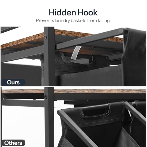 Laundry Sorter with 5 Removable Oxford Fabric Bags and Wheels - Rustic Brown & Black