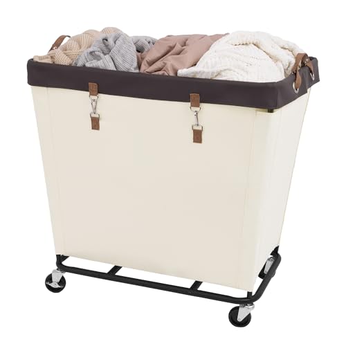 Beige 320L Laundry Basket with Wheels - Rolling Hamper for Clothing