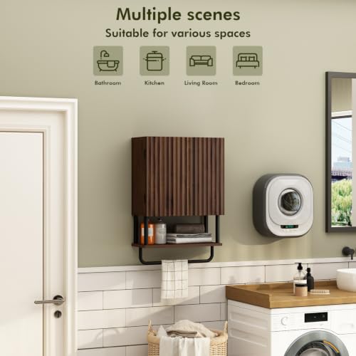 Rustic Wall Mounted Bathroom Cabinet - 2 Doors, 3-Tier Storage, Small Dark Walnut