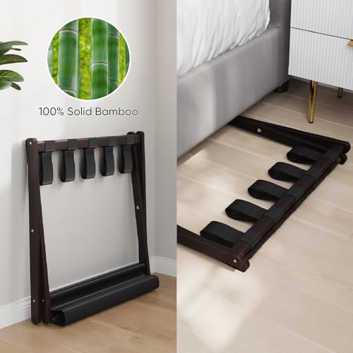 Smart FENDEE 2 Pack Brown Bamboo Folding Luggage Racks with Storage Shelf